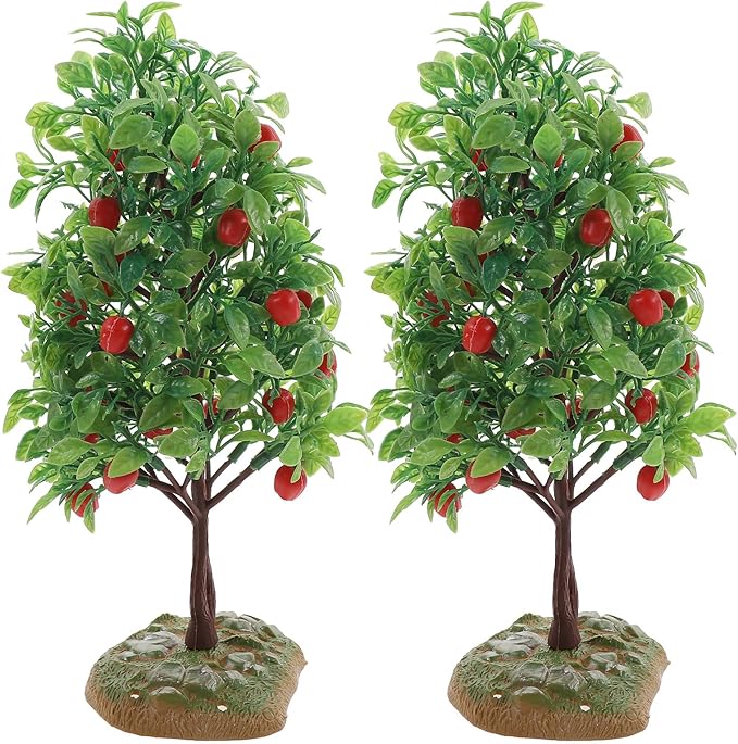 2Pcs Artificial Apple Tree Model - Miniature Fruit Trees for Micro Landscape, Dollhouse, Sand Table Scenery Decor