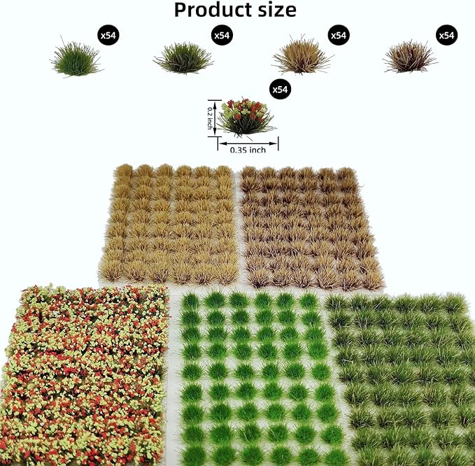 gdeplok 270 Pcs Static Grass & Miniature Flower Clusters Kit for Model Railway Scenery, Train Layouts, Diorama Bases, Wargaming and DIY Miniature Landscapes