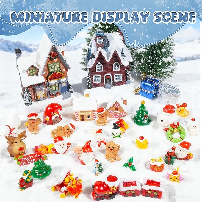 37 Pcs Miniature Christmas Figurines Mini Resin Gingerbread Men Figurines Santa Claus Snowman Reindeer Xmas Miniature Ornaments for Fairy Garden Xmas Snow Globes Village Decor