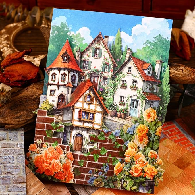 60 Sheets Self-Adhesive Dollhouse Wallpaper Flooring Aesthetic Stickers for Dollhouse Accessories Scrapbooking Journaling Junk Journal Cottagecore