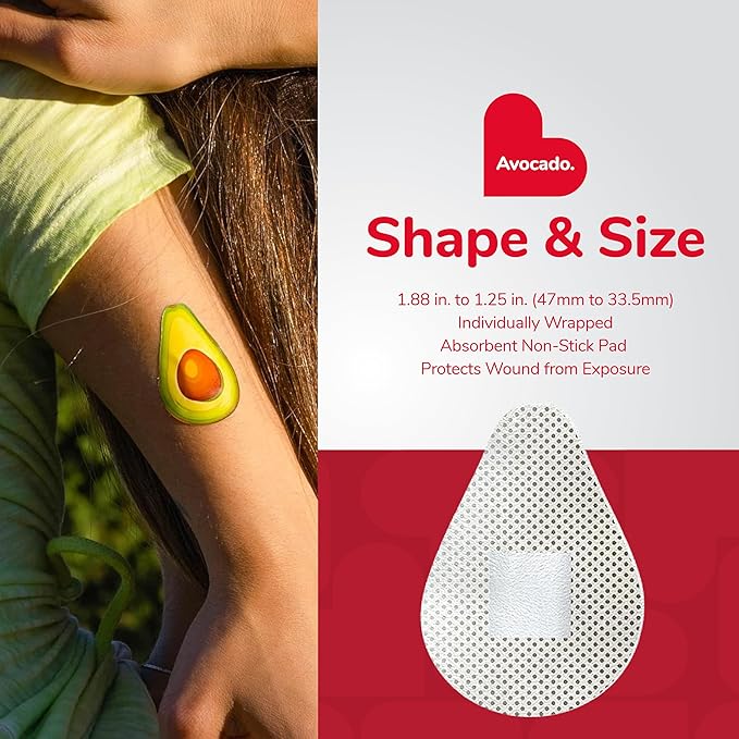 BioSwiss Bandages, Avocado Shaped Self Adhesive Bandage Set, Latex Free, Sterile Wound Care, 50 Count