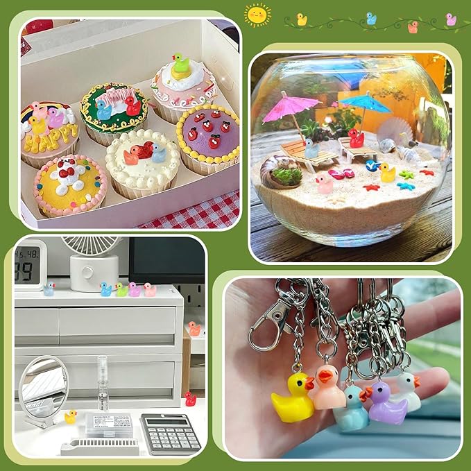 200PCS Mini Resin Animals Cute Tiny Ducks,Miniature Duck Figures to Hide,Little Animal Small Figurines Bulk for Topper Desk Garden Dollhouse Landscape Aquarium Ornaments DIY Crafts & Decor