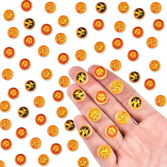 100 Pieces Tiny Pizza for Dollhouse Miniatures Resin Food for Crafts Mini Pizza for Dollhouse Mini Kitchen Micro Landscaping Decoration