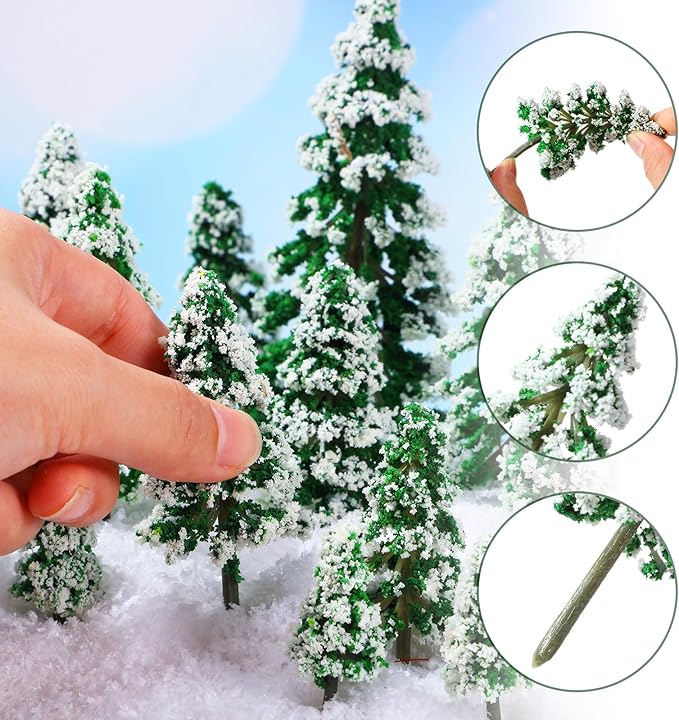 Skylety 35 Pieces Model Trees 1.2-6.3 Inch Mixed Miniature Trees Diorama Supplies Fake Plants Train Scenery Landscape Christmas Village Architecture DIY Crafts(Green,Snowy Cedar)