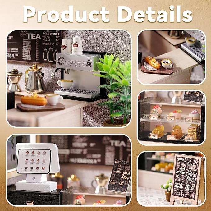 Flever DIY Miniature House Kit, Tiny Home Kit with LED Light, Mini House Build Craft Kits for Adults and Teens, Home Decor Creative Gift for Family/Friends (Leisurely Coffee Shop)