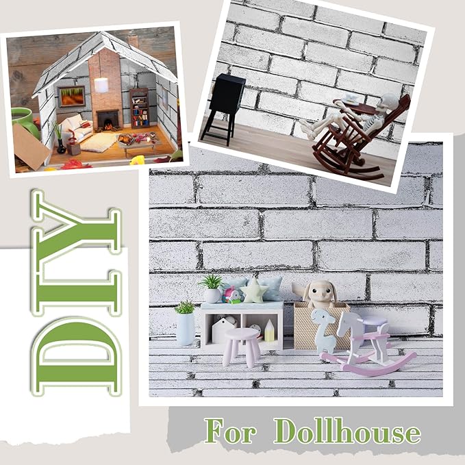 Flutesan 12 Pcs Miniature Dollhouse Wallpaper and Flooring Peel and Stick Mini DIY Self Adhesive Dollhouse Accessories 8.27 x 11.69 Inch (Retro White)