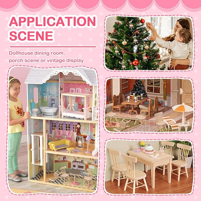 12PCS Dollhouse Chairs, 1/12 Scale Dollhouse Furniture - Wooden Mini Furniture Accessories, Tiny Mini Chair for Doll House, Fairy Garden, Photography Props,Home Decor & Christmas Party (1.6in*3.2in)