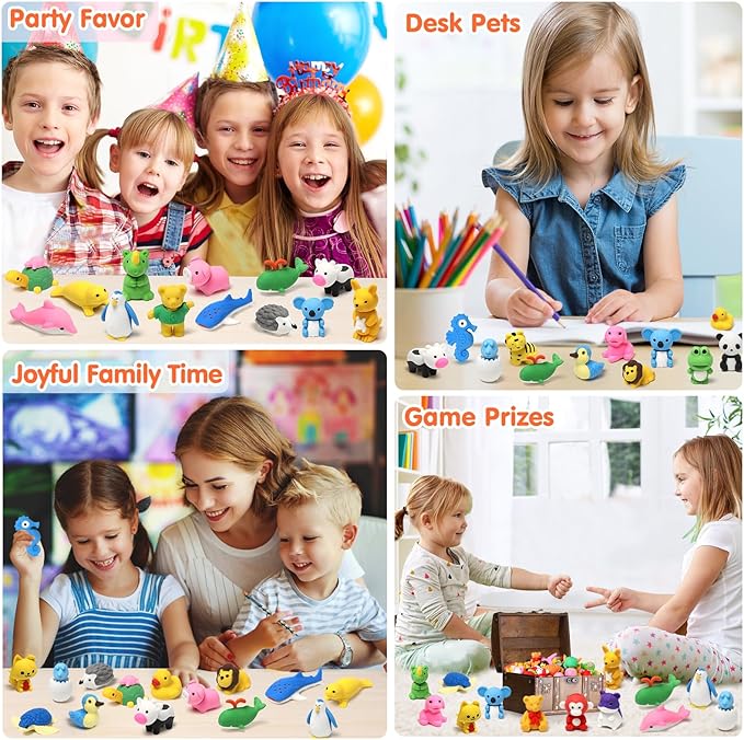 150 Pack Animal Pencil Erasers for Kids Bulk Desk Pet Toy 3D Mini Puzzle Erasers Take Apart Erasers Treasure Box Toys Game Prize Party Favors Gift Classroom Prize Reward Back to School Supplies