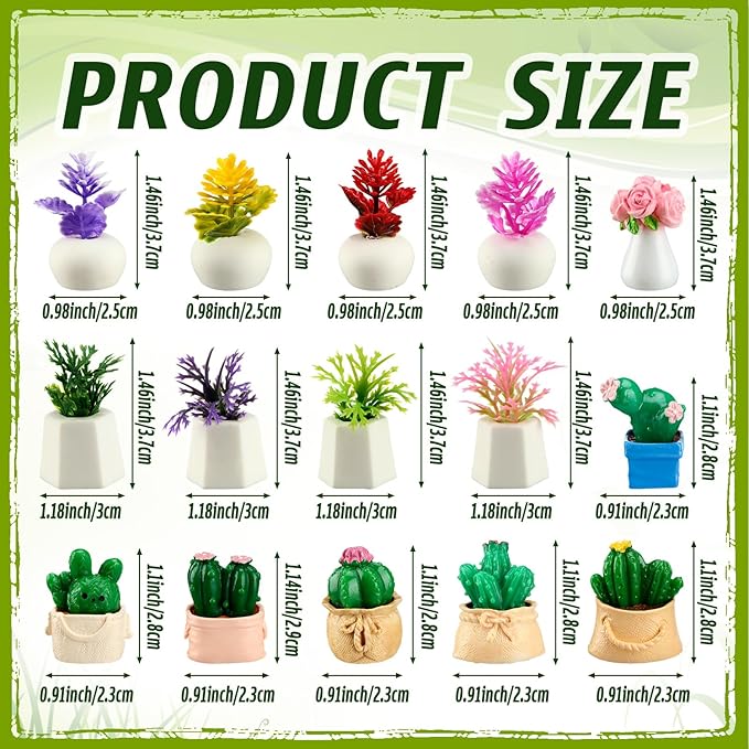 Threehoney 30 Pcs Miniature Dollhouse Plants Accessories Mini Artificial Potted Flower Tiny Resin Greenery Cactus Figurines for Doll House Gift DIY Garden Bonsai Micro Landscape Decoration(Succulents)