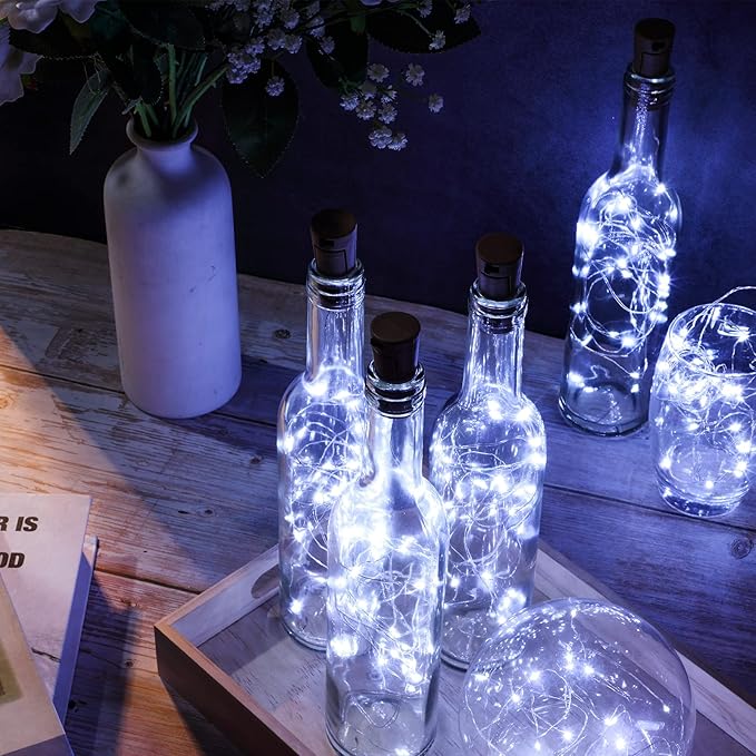 Rtteri 12 Sets Small Empty Wine Bottles with Cork Lights Centerpiece and 30 LED Battery Operated Cork Lights for Birthday Wedding Party Decoration(375 ml,White)