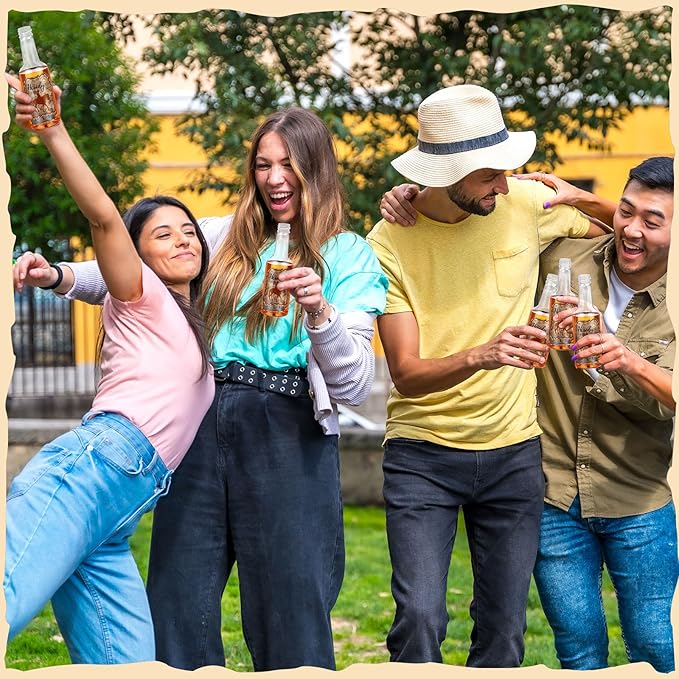 Honeydak 12 Set Mini Cowboy Hats Wine Bottles Western Party Decoration Tiny Cowboy Cowgirl Hat Brown Black Plastic Alcohol Bottles with Funnels for Western Wedding Birthday Bachelorette Favors