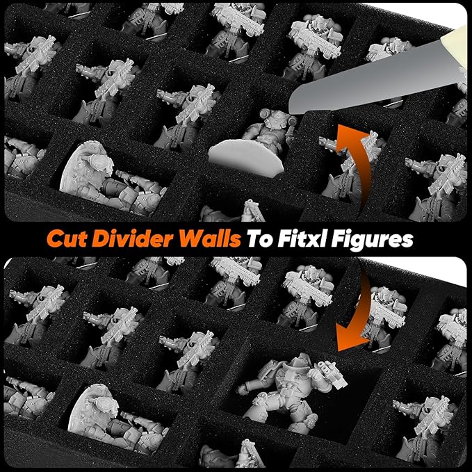 Miniature Storage Carrying Figure Case - 32 Slot Figurine Minature Carrying Case with 2 Foam Layer for Miniatures Compatible with 40k, DND & More (Transparent)