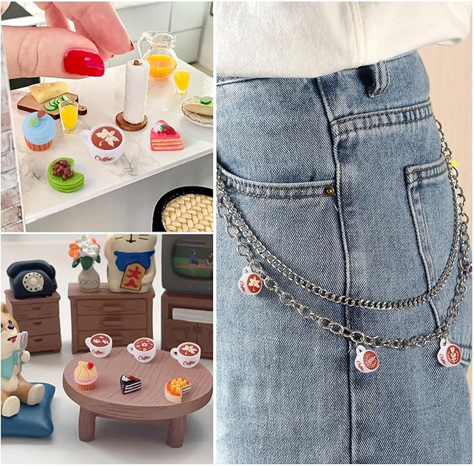 32Pcs Coffee Cups Cake Cupcake Resin Miniature Kitchen Set Fake Drink Food Mini Coffee Mug Lovely Tableware Dollhouse Ornaments for Desktop Decorations Crafts for Adult