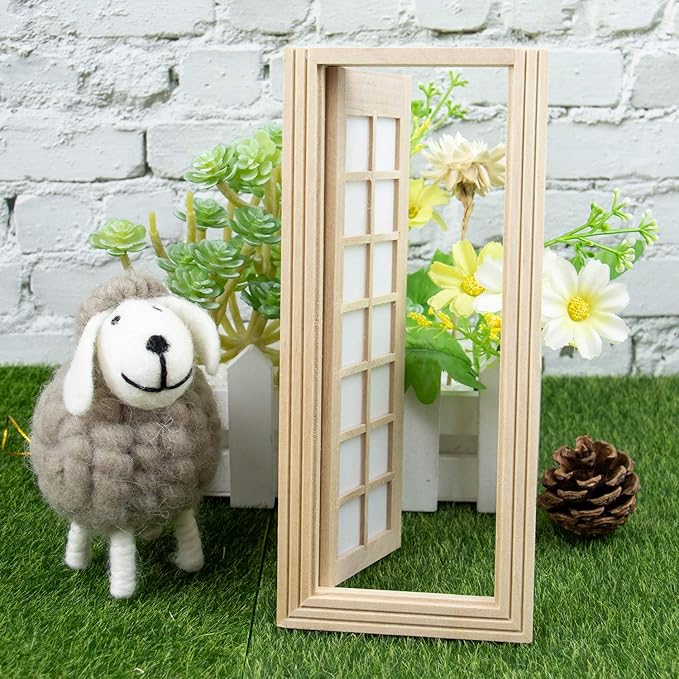 AUEAR, 1:12 Miniature Furniture Unpaint Wooden Doors for DIY Scene Home Craft (14 Panel)