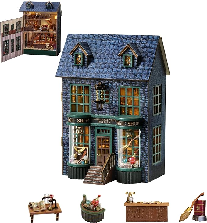 Kisoy DIY Miniature House Kit, Tiny House Building Kit with Furniture and LED Light for Adults and Teens, DIY Mini House Craft Kit, Decorations/Gifts for Family and Friends(Magic Shop)