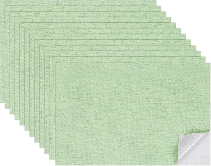 uxcell 12 Sheets Miniature Dollhouse Wallpaper, Linen Texture Self-Adhesive PVC Flooring Wall, Mini Wall Decor for Dollhouse Sand Table Model Accessories 11.81 x 7.87 Inch (Light Green)