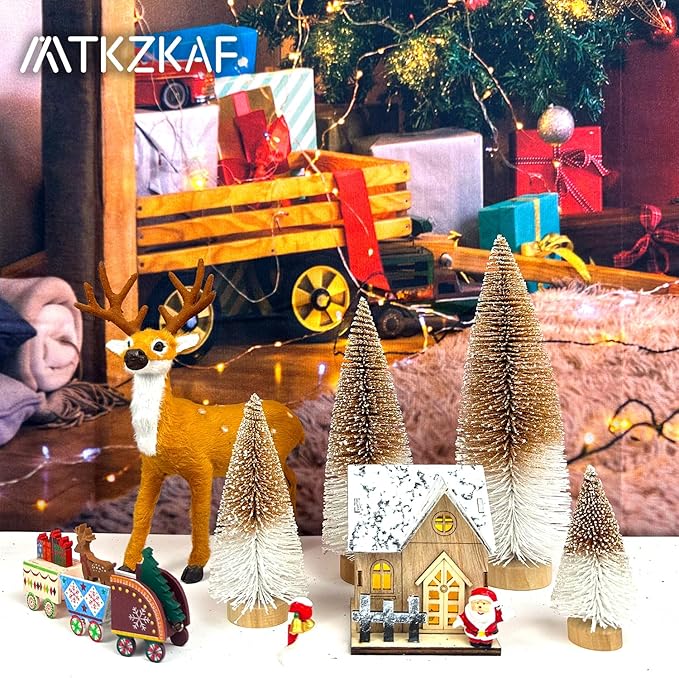 MTKZKAF Mini Christmas Trees Bottle Brush Christmas Trees for Christmas Decorations Multicolor Table Top Gradient Christmas Tree with Wooden Base (Orange+White)