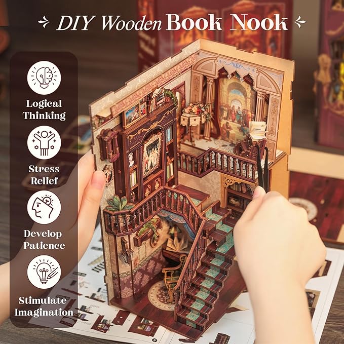 CUTEBEE Book Nook Kit - DIY Miniature House Dollhouse Kit for Adults, Booknook Tiny House Bookshelf Decor 3D Wooden Puzzle, Gifts for Family and Friends (Library of Wisdom)