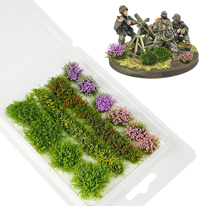 Warmtree 12 Pcs Miniature Colorful Flower Cluster Miniature Flowers Static Grass Tufts for Diorama Supplies Woodland Scenics Terrain Railway Scenery Table Landscape(Purple Pink)