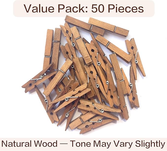 LWR CRAFTS Wooden Small Clothespins 1-7/8" 4.8cm 50 Pieces Per Pack (Jacobean)