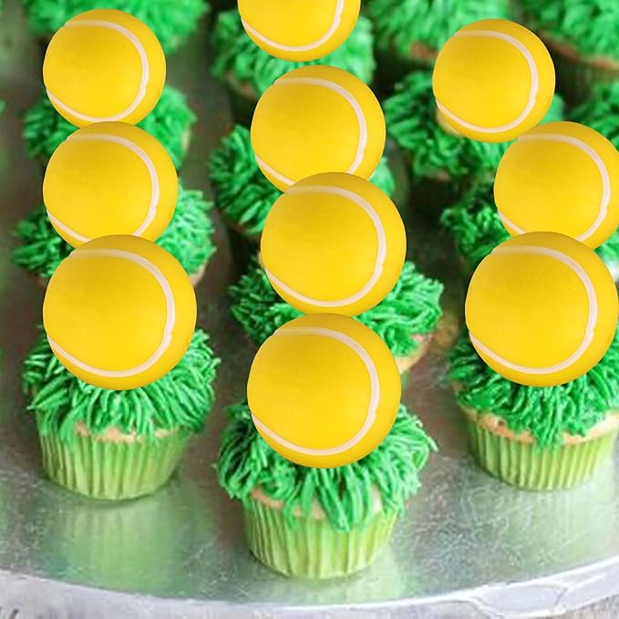 Rsstarxi 12 Pack 3D Tennis Cupcake Toppers Tennis Ball Cake Toppers Decorations for Sports Tennis Theme Baby Shower Kids Birthday Party Cake Decorations