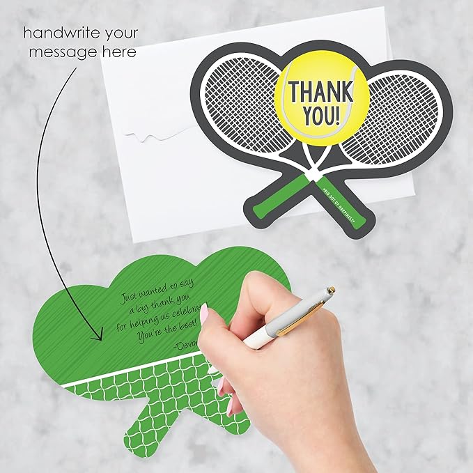 Big Dot of Happiness You Got Served - Tennis - Shaped Thank You Cards - Baby Shower or Tennis Ball Birthday Party Thank You Note Cards with Envelopes - Set of 12