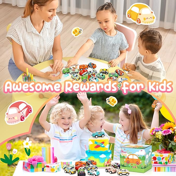 SevenQ Toy Cars for Kids Ages 4-8, 30Pcs Pull Back Cars Playset with Storage Bags, Race Car Party Favors for Toddler Boys Girls Treasure Box Prizes Rewards Mini Toys