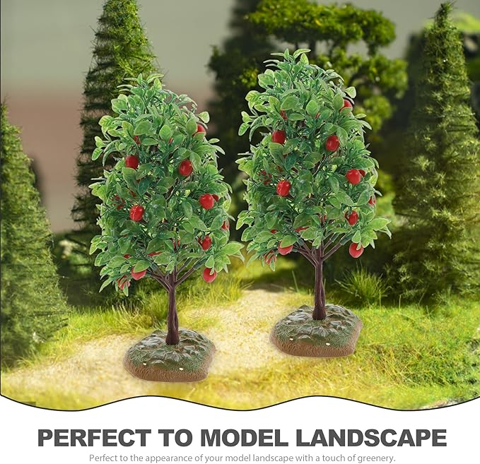 2Pcs Artificial Apple Tree Model - Miniature Fruit Trees for Micro Landscape, Dollhouse, Sand Table Scenery Decor