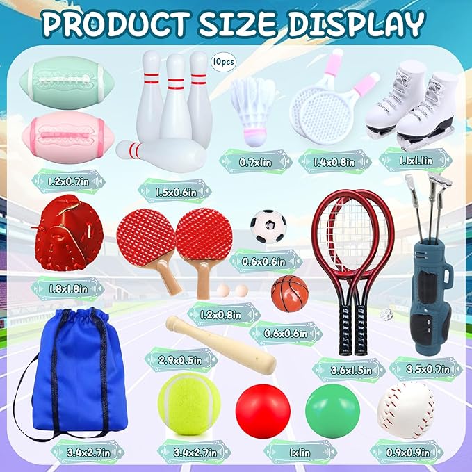 Pamonrueer 38 Pcs Miniature Sports Set Mini Golf Baseball Tennis Bowling Tiny Golf Ball Clubs Ball Bats RacketPong Table Tennis Mini House Decoration Accessories