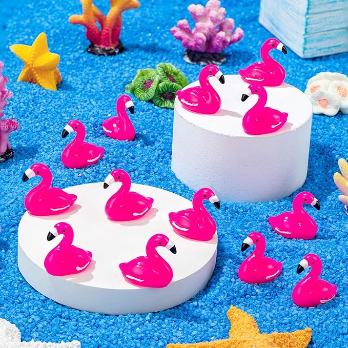 100Pcs Mini Resin Flamingo, Tiny Rose Red Ducks, Cute Figurines for Cake Topper Garden Dollhouse Landscape Aquarium Ornaments DIY Crafts