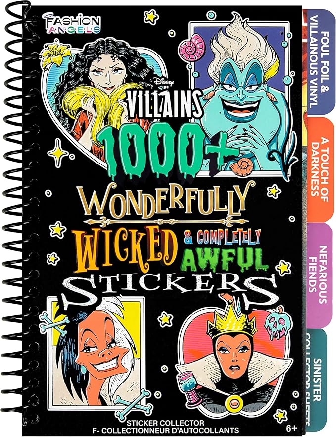 Fashion Angels Disney Villains 1000+ Tabbed Sticker Book, Includes Foil & Vinyl Stickers, Collector Sheets & More, Craft, Decorate & Personalize for Kids
