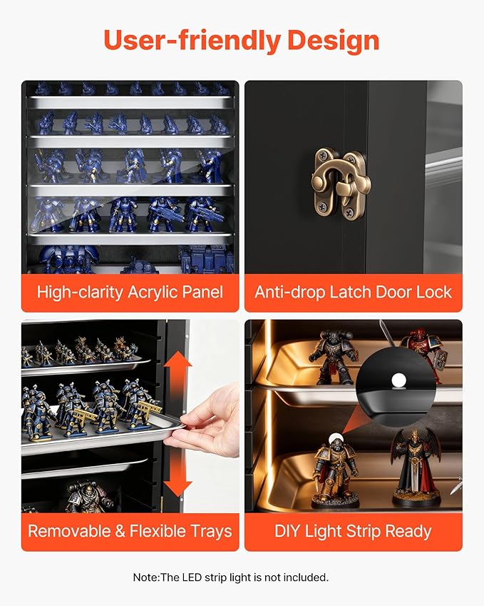 VEVOR Miniatures Storage Case, Fits for 1:1750-1:2000 Scale Models, Wooden Miniatures Display Holder with 5 Tray & 13 Slots, Clear View Miniature Transport Case for Collectibles (Minis Not Included)