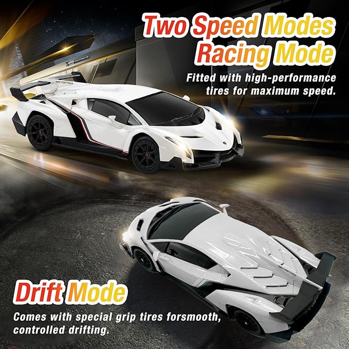 Lamborghini Remote Control Car for Boys 3-7, 1:18 Scale Lambo Toy Car Official Licensed,RC Drift Car 20Km/h with LED Lights, 2.4GHz RC Cars for Adults Boys Girls 8-12 Birthday Gifts(White)