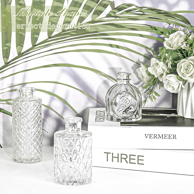 Set of 12 Glass Bud Vase Set, Small Vintage Clear Flower Vase Centerpieces for Table Bulk Cute Rustic Style Mini Vase for Home Decor Wedding Baby Shower Birthday Party