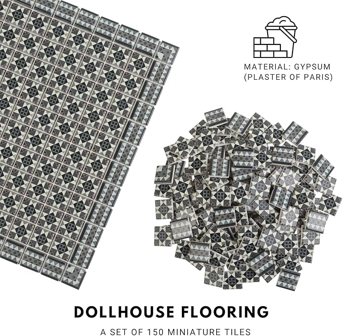 150 pcs, Dollhouse Flooring, 1:12 Scale Doll House Tiles, Miniature Checkerboard Floor, REDUCIO! (Gothic Mosaic)