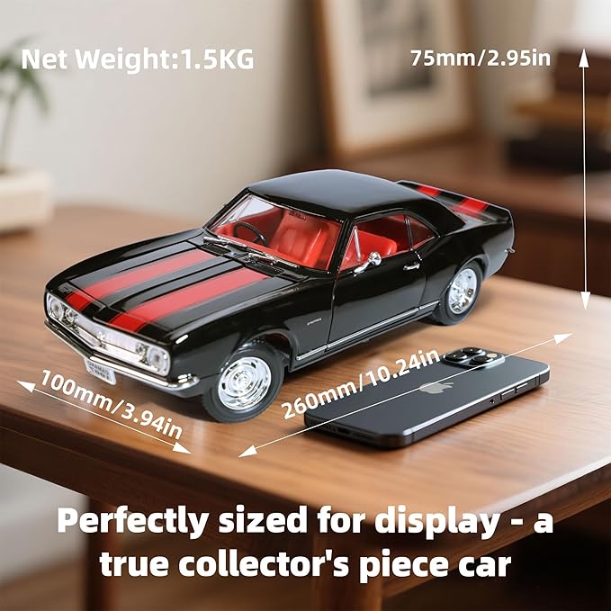 1967 Chevy Camaro Z28 1:18 Scale Diecast Model Premium Alloy Sports Toy Cars with Display Case, Working Steering, for Kids Men and Teens Dad 14+ Year