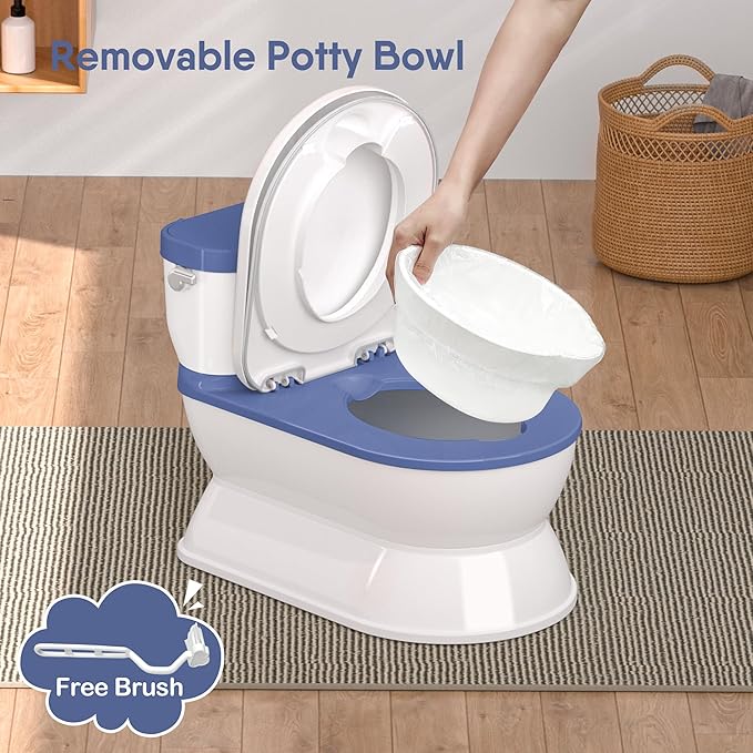 CheerTry 2-in-1 Toddler Potty Training Toilet - Larger Potty Chair & Detachable Training Seat for Boys & Girls Ages 1-3 with Flushing Sound, Wipes Storage, Toilet Paper Holder - Blue