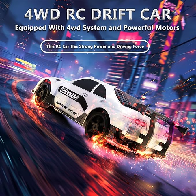 RC Drift Car 1:24 Remote Control Car 4WD 15KM/H High Speed Racing Sport Car with LED Lights RC Cars Toy for Kids Boys Girls Adults Gifts Birthday Christmas Rechargeable Batteries