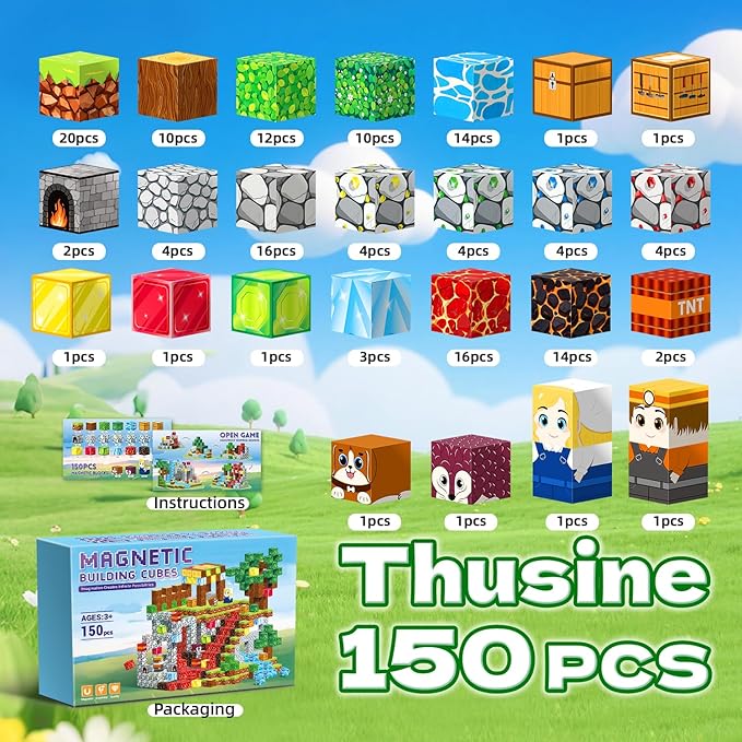 150PCS Magnetic Blocks- Magnetic Building Blocks, Magnet Cubes for Kids Toys, Sensory STEM Building Toys for 3-5 4-6 5-7 6-8 Year Old Boys Girls Christmas Birthday Gifts Travel Outdoor Kids Games