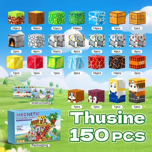 150PCS Magnetic Blocks- Magnetic Building Blocks, Magnet Cubes for Kids Toys, Sensory STEM Building Toys for 3-5 4-6 5-7 6-8 Year Old Boys Girls Christmas Birthday Gifts Travel Outdoor Kids Games