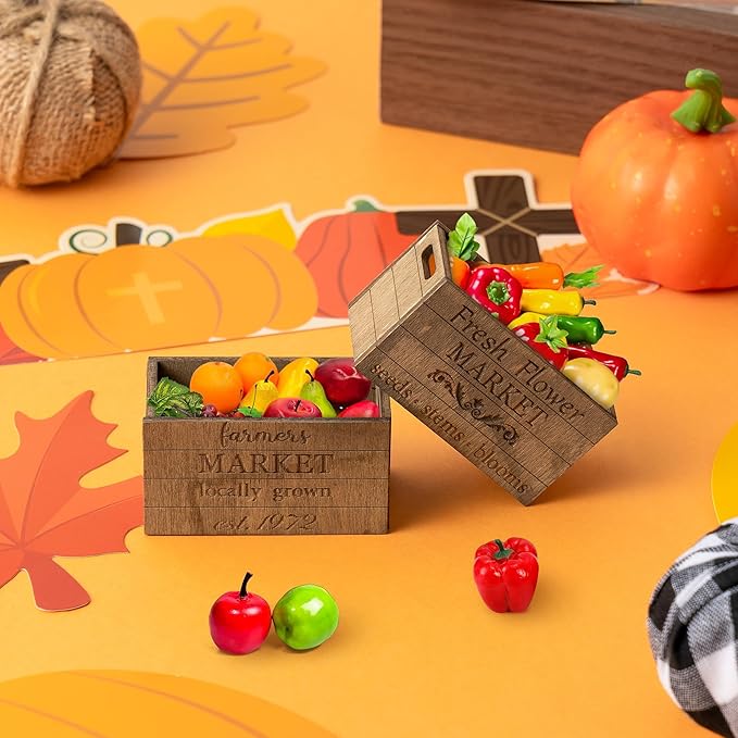 2.2 x 1.2 x 1.2 Inch Miniature Vintage Rustic Farmhouse Crate - 1:12 Scale Mini Farmhouse Micro Scene Decor Wooden Crate Basket Tiered Tray Decor for Fairy Garden Shelf Displays Accessories