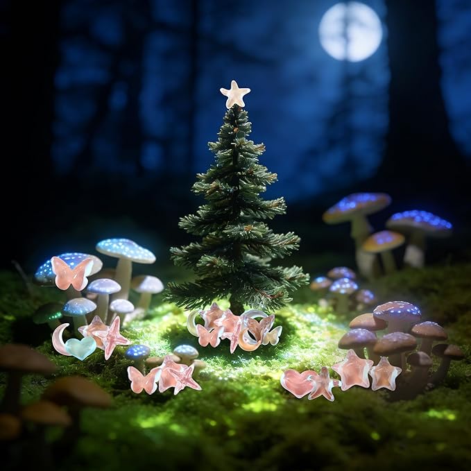 120Pcs Iridescent Resin Charms, Star Moon & Mermaid Tail Miniature Dollhouse Accessories, Waterproof Tiny Figurines for Fairy Garden, Micro Landscape & DIY Crafts with Window Envelope Packaging