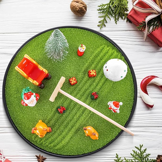 Christmas Zen Garden Kit for Desk –8.2'' Mini Zen Garden Desktop Decor with Christmas Accessories, Home Office Desk Decorations Ideal Holiday Decor Gifts for Family and Friend