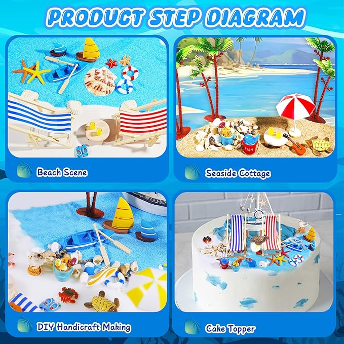 41 Pcs Miniature Summer Beach Accessories Ocean Diorama Supplies Sand Box Beach Theme Cake Decorations Sea Animal Figurines Shell Cake Topper Party Gifts Diorama Projects