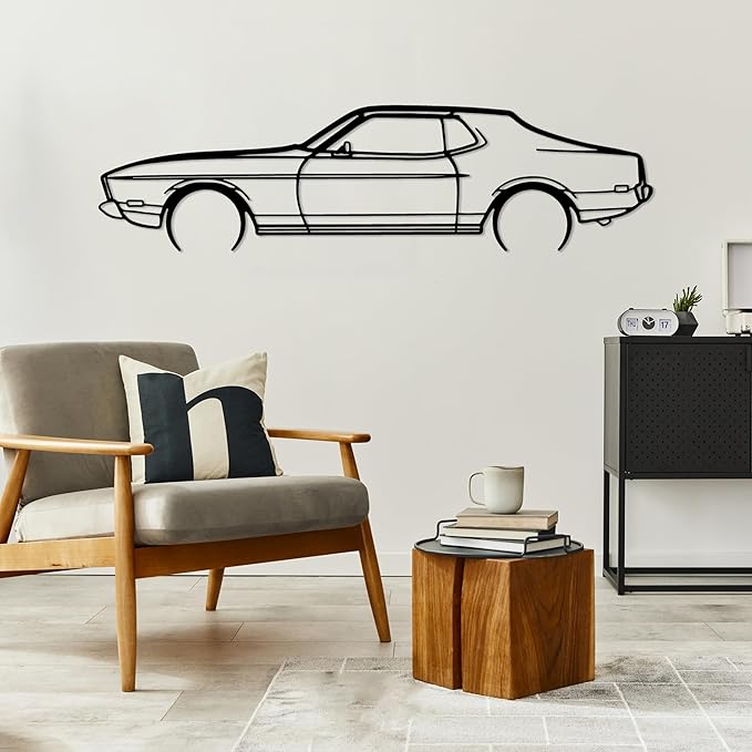 DecoSoul Mustang Metal Car Wall Art, Sports Car, Automotive Silhouette Line Decoration, Minimalist Sculpture for Garage, Indoor Outdoor Wall Hanging, Gift for Boyfriend (Black - 30 x 8.2” inch)