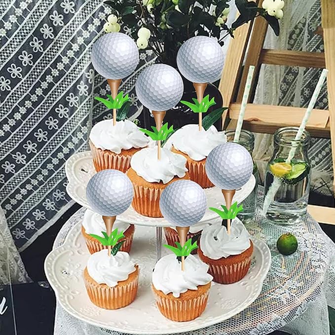 Ercadio 24 Pack Double Sided Golf Cupcake Toppers Sports Golf Ball Cupcake Picks Golf Birthday Cake Decorations Baby Shower Golf Sports Players Theme Birthday Party Cake Decorations