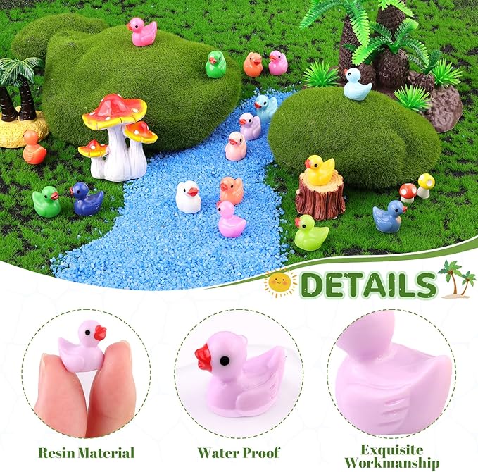 200PCS Mini Resin Animals Cute Tiny Ducks,Miniature Duck Figures to Hide,Little Animal Small Figurines Bulk for Topper Desk Garden Dollhouse Landscape Aquarium Ornaments DIY Crafts & Decor