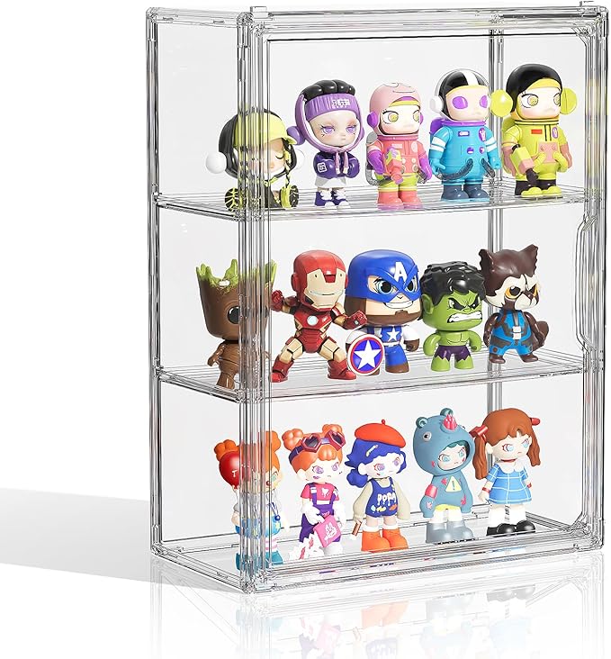 Clear 3 Tiers Acrylic Display Case for Figures Collectibles 1 Pack Wall Mounted Hobby Figurine Display Case with Shelves, Display Shelf Storage Box for Action Figures, Car Model