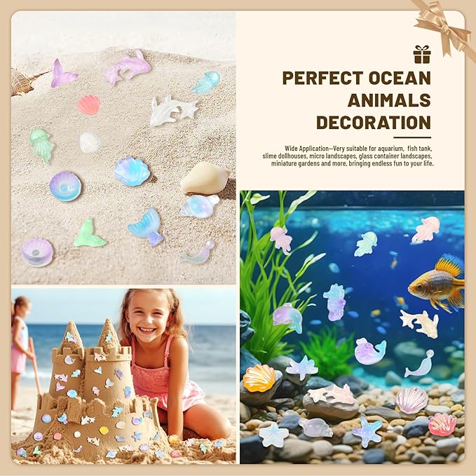 300pcs Luminous Mini Ocean Resin Animals Tiny Resin Sea Animal Figurines To Hide Variety Marine Plastic Animals Aquarium Ornaments for Dollhouse Miniatures DIY Fish Tank Fairy Garden Micro Landscaping