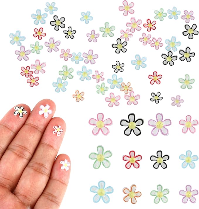 100Pcs Resin Candy Colored Daisies, Translucent Outlined Flower Flatbacks, Kawaii Miniature Garden Decor for Scrapbooking, Nail Art & DIY Crafts with Window Envelope Packaging (Assorted Colors)